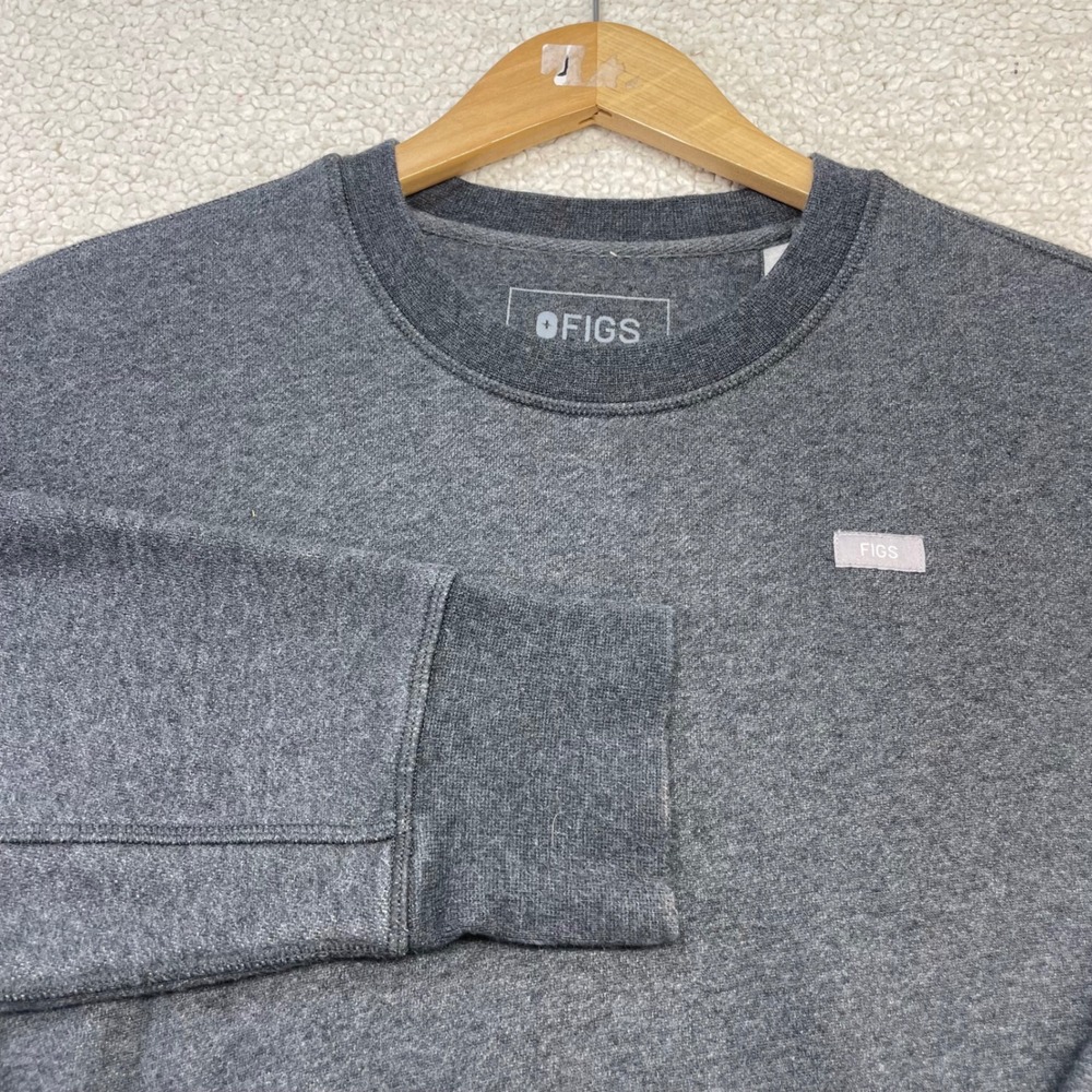 FIGS Sweatshirt Women S Grey W22LW1007 Crewneck Side Pockets Heathered Fleece